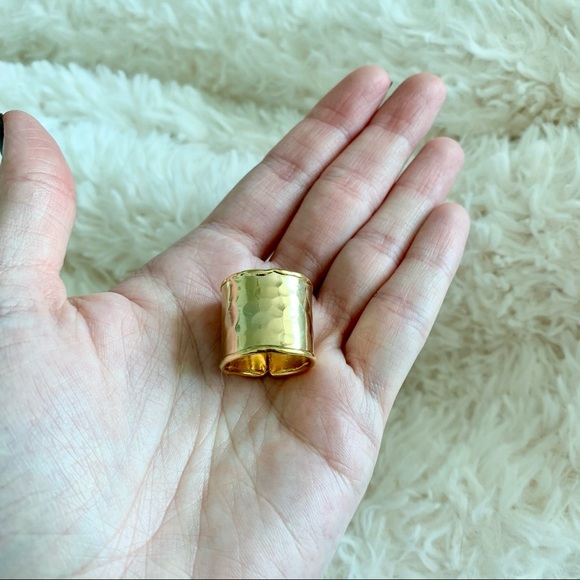 14K Gold Plate Wide Open Hammered Ring - Picture 3 of 13